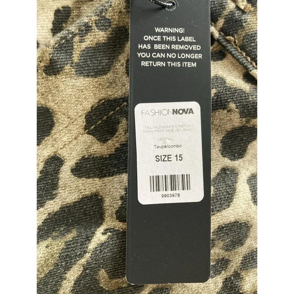 Fashion Nova Women’s Junior Size 15 Long Leopard Jeans Flared NWT. New With Tags - Picture 3 of 16